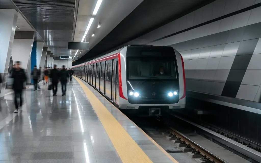 Ankara metro peronuna yaklaşan modern tren