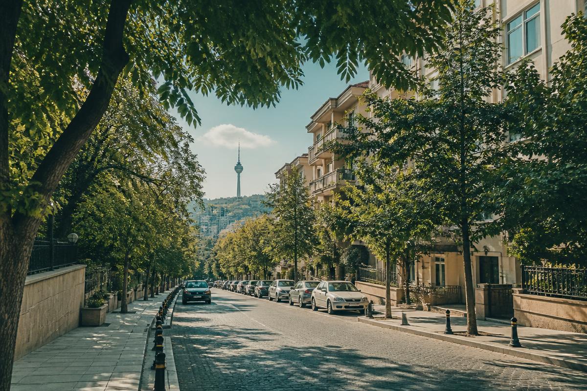 Kavaklıdere çevresinde ağaçlı bir cadde ve sakin yürüyüş yolu